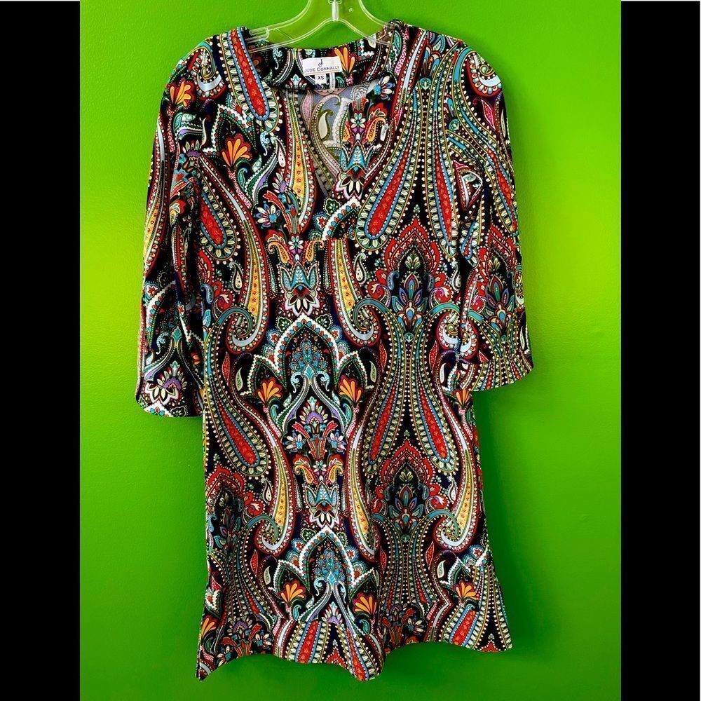 JUDE CONNALLY shift dress in navy w/ paisley print